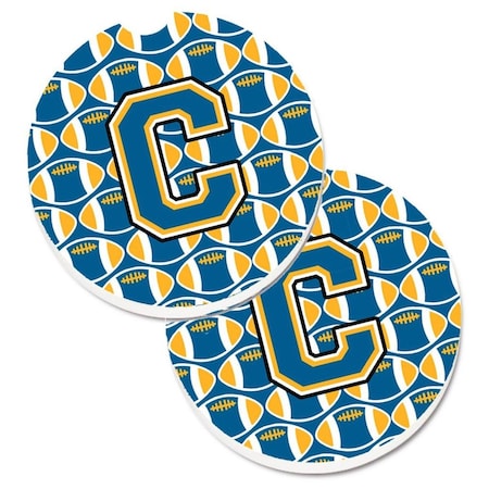 Carolines Treasures Letter C Football Blue and Gold  Cup Holder Car Coaster, PK2 CJ1077-CCARC